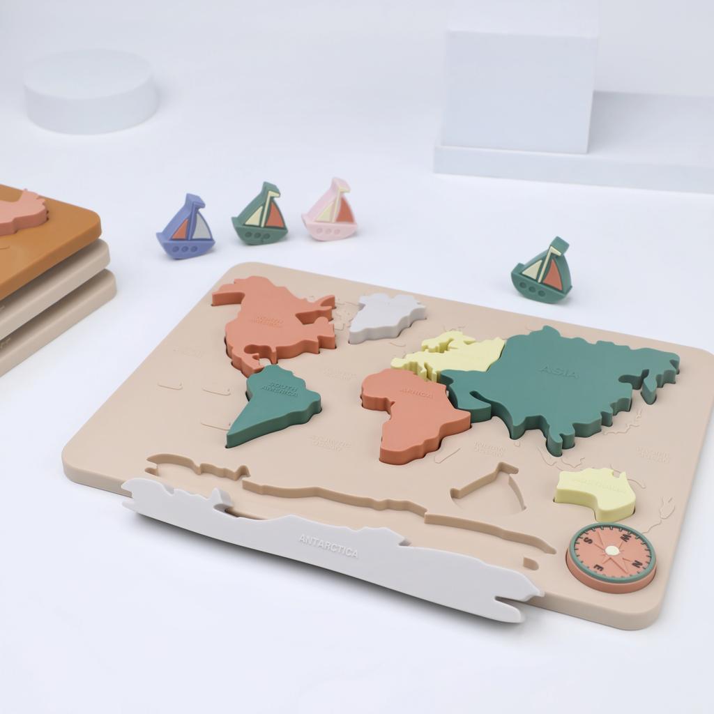 Non-Toxic Baby Montessori Learning Educational Math Toy World Map Puzzle Toys Matching Toy Soft Silicone Toy For Kids Children Accessories