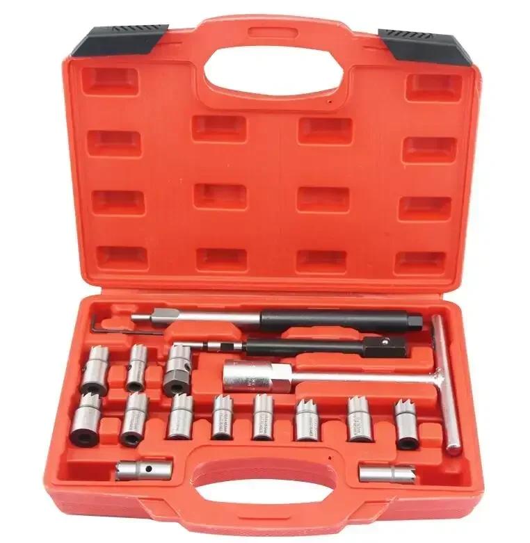 17PC Four Sets Diesel Injector Seat Cutter Cleaner Tool Set Carbon Remover