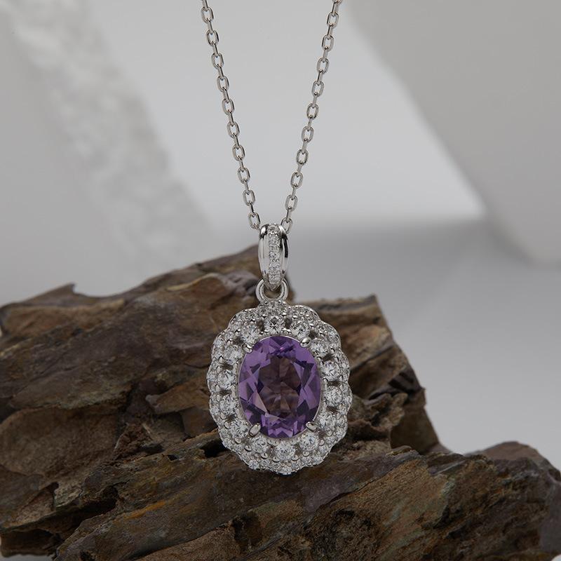S925 Sterling Silver Natural Amethyst Citrine Topaz Colored Treasure Necklace Women'S Light Luxury Fashion Sense