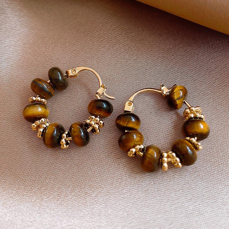 Винтажные геометрические круглые серьги-гвоздики с тигровым глазом в стиле Майярд Модные серьги с индивидуальностью для женщин