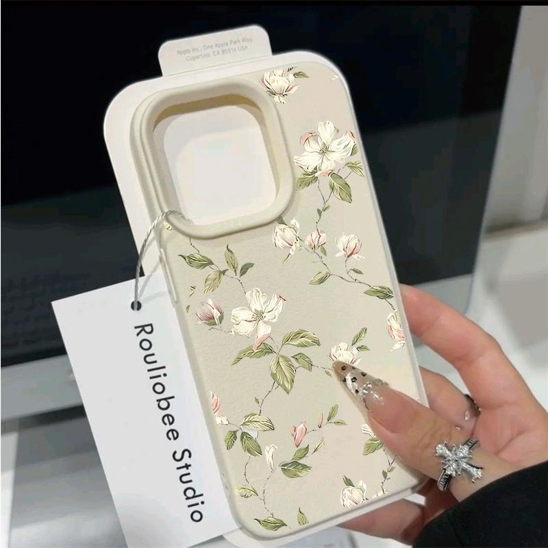 White Flowers Leaves Leather Phone Case For IPhone 15 12 14 13 11 16 17 Pro Max Plus 17 Air 16E Silicone New Design Luxury Cover