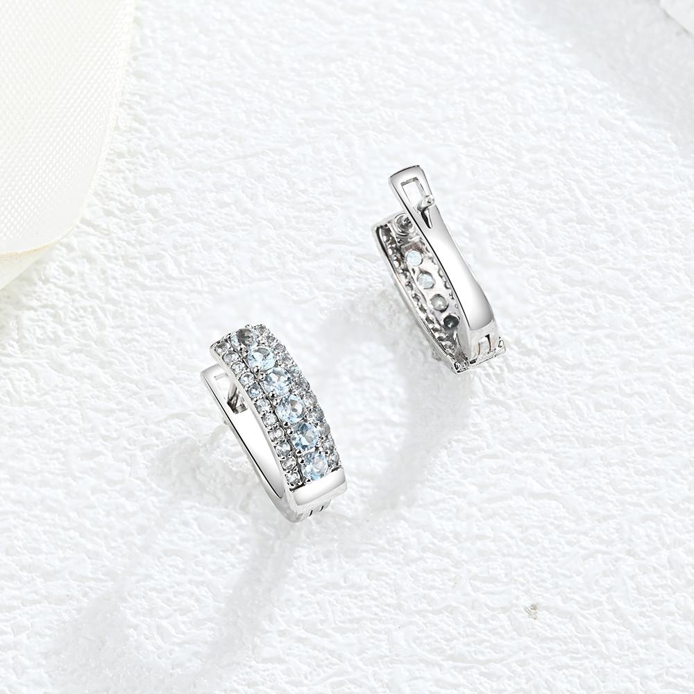 Adorable Silver Earrings & Ring Set for Lady & Girls Natural Sky Blue Topaz November Birthstone Fine Jewelry Birthday Party Gift