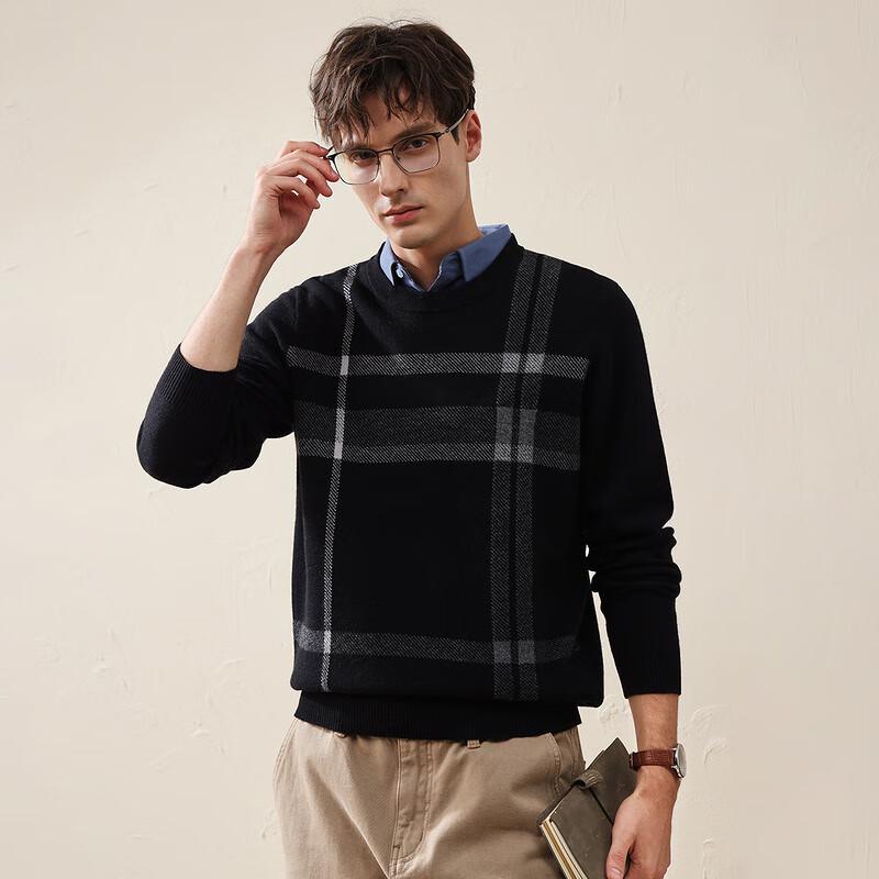 Komon Boka Men's Color-block Plaid Wool Sweater