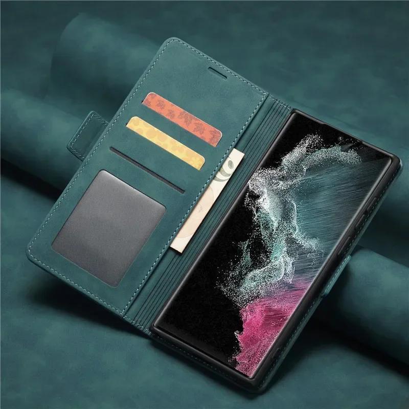Luxury PU Leather Flip Wallet Phone Case For Samsung S25 Ultra S24 S23 S22 S21 S20 S10 Plus Shockproof Cover For Note 20 Ultra