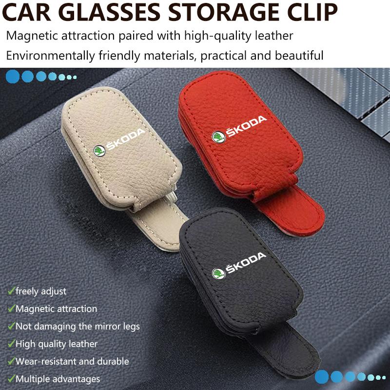 For Skoda Car Sun Visor Glasses Box Sunglasses Clip Auto Accessories Fabia 1 2 Octavia a7 RS Superb Rapid Yeti Karoq Vision knfg14
