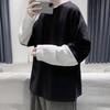Men T-shirt Fake Two Pieces Long Sleeves O Neck Contrast Color Sweatshirt Warm Casual Plus Size Soft Hip Hop Men Top for School