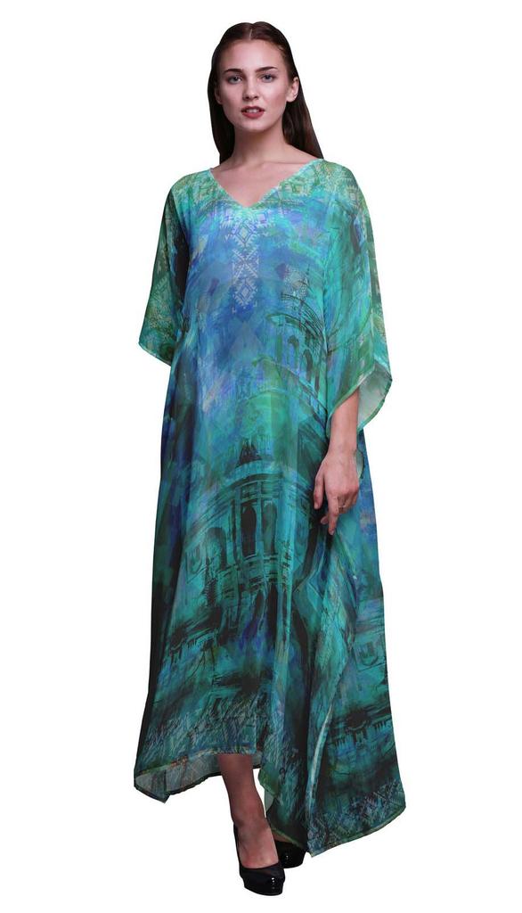 Phagun Mughal Monuments Long Caftan Maxi Dress Beach Swimwear Cover up Womens