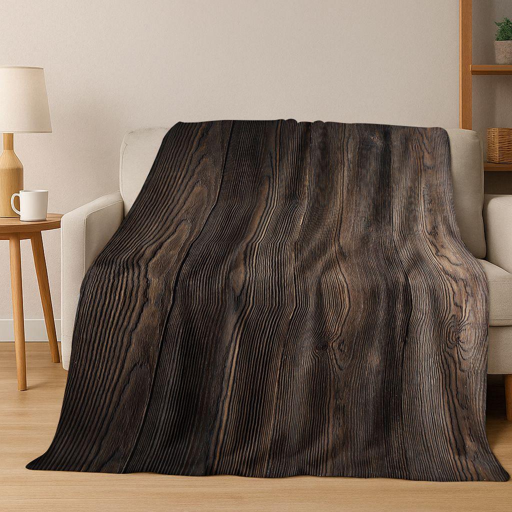 Regenboog Retro Houten Bord Zwart Bruin Houtnerf Flanellen Deken, Gezellige Zachte Plaid voor Huis Slaapkamer Bed Bankhoes Cadeau