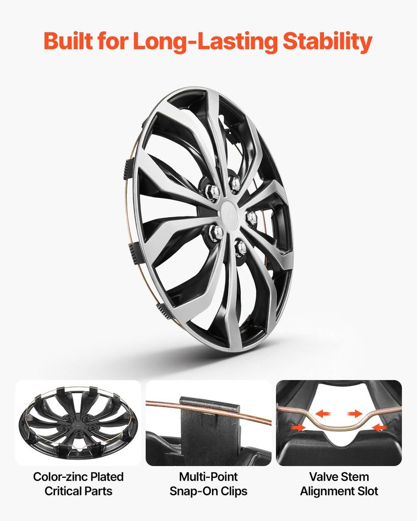 Tapacubos para Ruedas, Juego de 4 Tapacubos de 15 Pulgadas, Tapacubos de Repuesto OEM para Llantas, Tapacubos a Presión para Coche Tamaño R15, Tapacubos Universales de ABS de 10 Radios para Llantas de Neumáticos