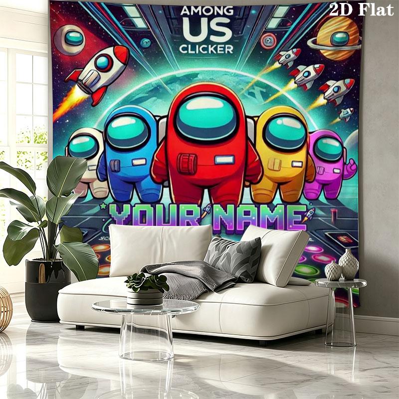 Among Us Custom Name Wall Tapestry Aesthetic Wall Hanging Printed Fabric Blanket Decorative Tapestries for Bedroom Living Room Home Decor