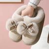 Waterproof Leather Bow Fur Women's Slippers - Thick, Cute, Relaxing Cotton Indoor/Outdoor Shoes
