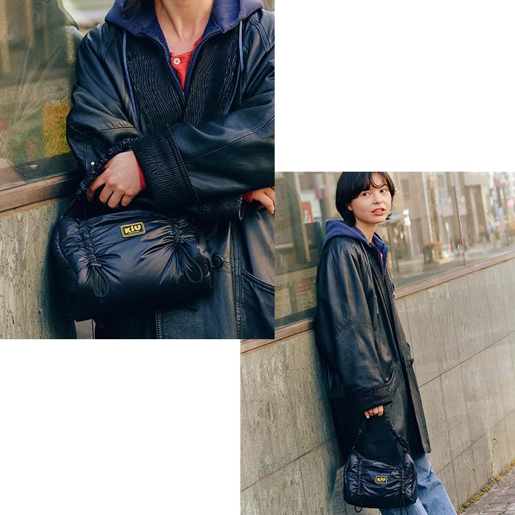 KiU Puffy Gathered Handle Bag, Waterproof and Water-Repellent, Gathered, Padded, Drawcord-Adjustable Length, Simple, Stylish, Cute, Casual, Outdoor,