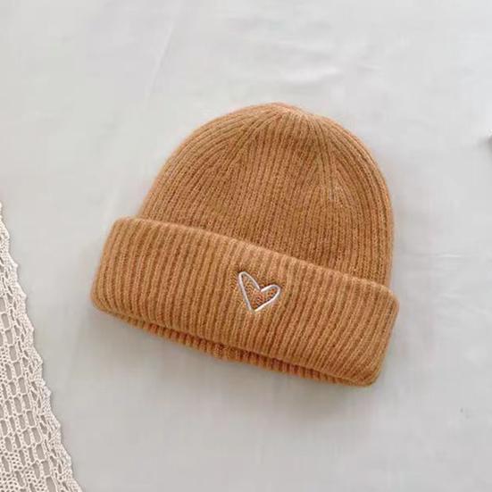 2Pcs/Set Knitted Hat Scarf Set Heart Embroidery Pattern Kids Brimless Hat Long Scarf Set Soft Breathable Winter Accessory