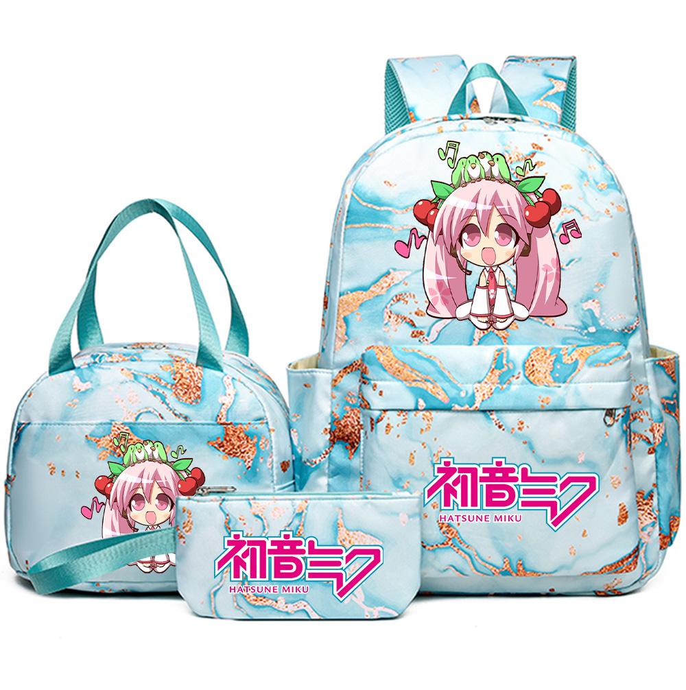 3Pcs/set Anime Hatsune Miku Printed Backpack Handbag Pencil Case for Teenager Student Bookbag Schoolbag Women Large Capacity Waterproof Travel Bag