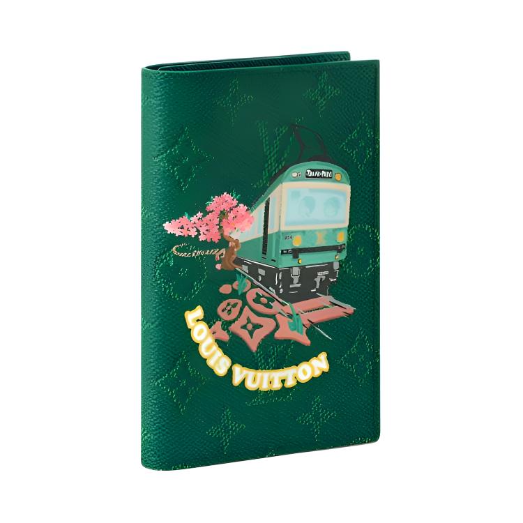 Louis Vuitton X Nigo Collaboration Embossed Logo Four Card Slot Monogram Coated Canvas Passport Holder Unisex Passport Holder Green M26293