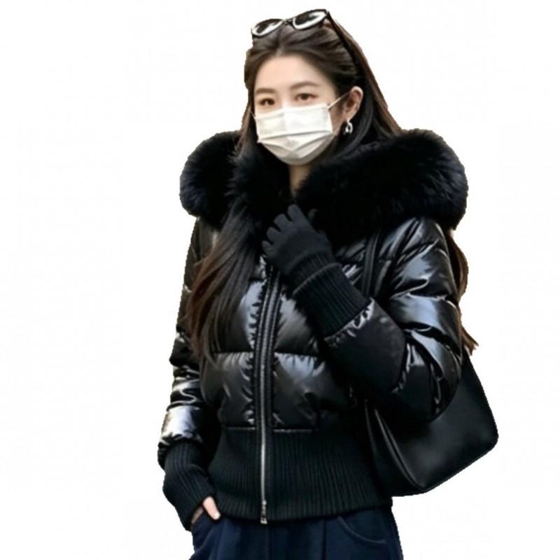 Womens Warm Puffer Coat With Faux Fur Trim Hood Water-Resistant Quilted Cotton Jacket Short Length Winter Outerwear