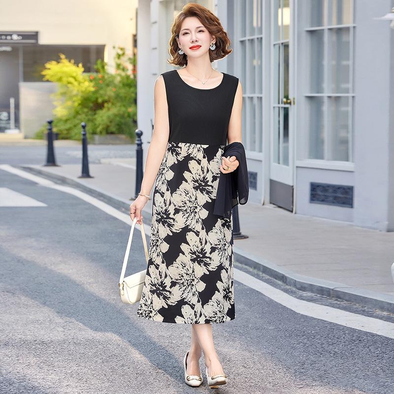 Elegant Summer Chiffon Dress Set for Middle-Aged & Elderly Women - Fashionable 2026 Two-Piece Outfit