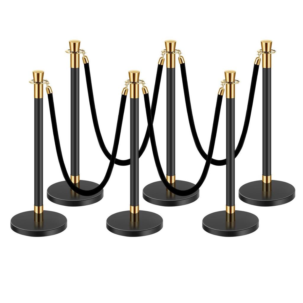 6 Pcs Stanchion Post with 4 Black Velvet Ropes Sand Injection Hollow Base