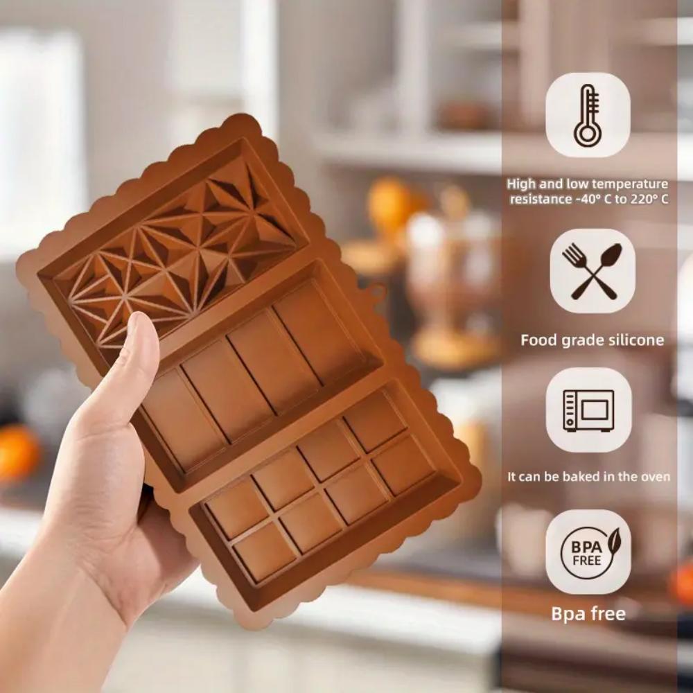 1 Stück 3-in-1 Silikon-Schokoladenform - zur Herstellung von Schokoladentafeln und Pralinen, lebensmittelecht, maximale Temperaturbeständigkeit 200°C
