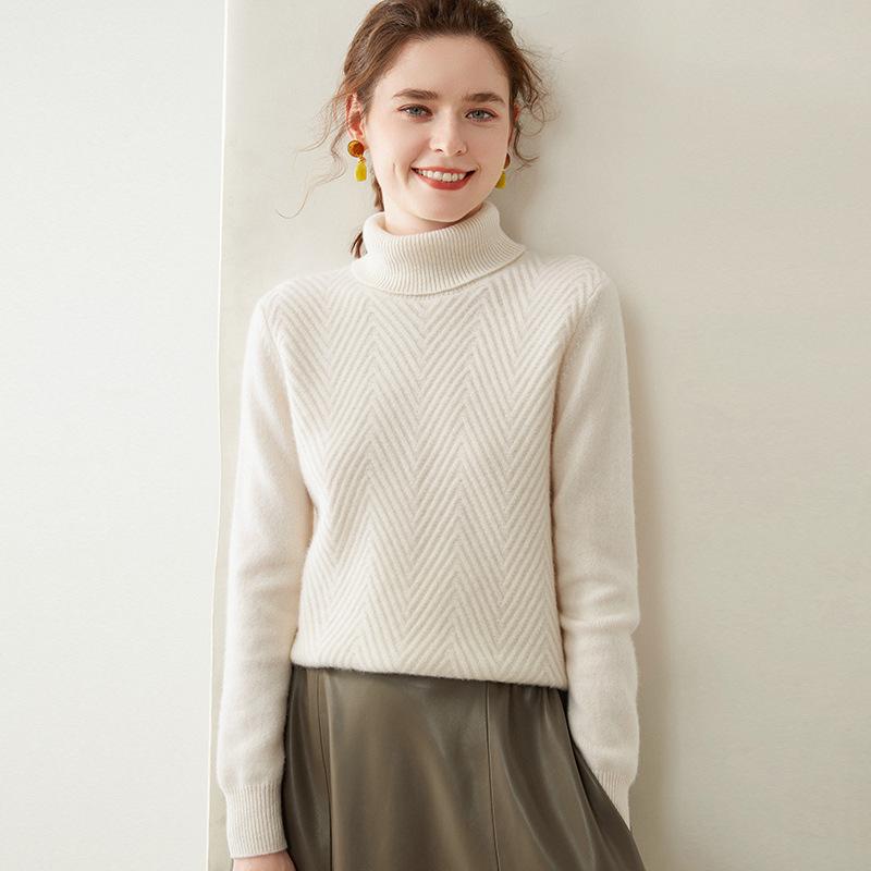Women's Plus Size High Neck Cashmere Cable Knit Sweater - Thick Loose Pullover for Autumn/Winter