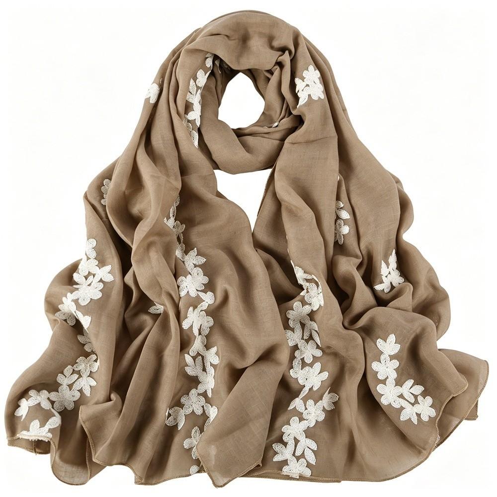 Large Floral Embroidery Scarf Flower Embroidered Long Scarf Wrap Women Scarf Wrap  Daily Outfit
