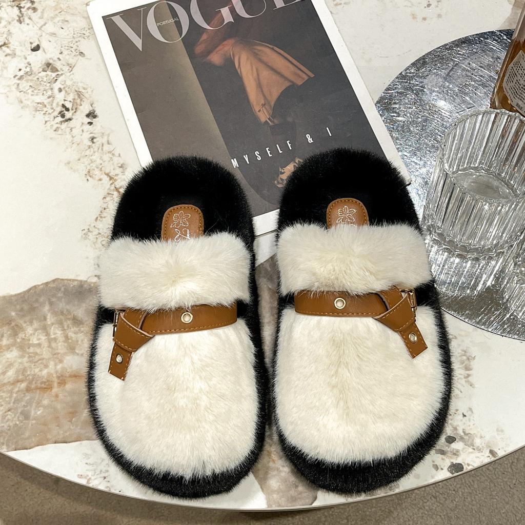 Thick-bottomed Bag Head Mao Mao Slippers Women's Outer Wear 2025 Autumn and Winter Explosion High-end Indoor Home Non-slip Cotton Slippers