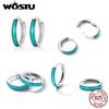 WOSTU 925 Sterling Silver Simple Blue Round Ear Buckles Stud Earrings For Women Fashion Party Jewelry Gift