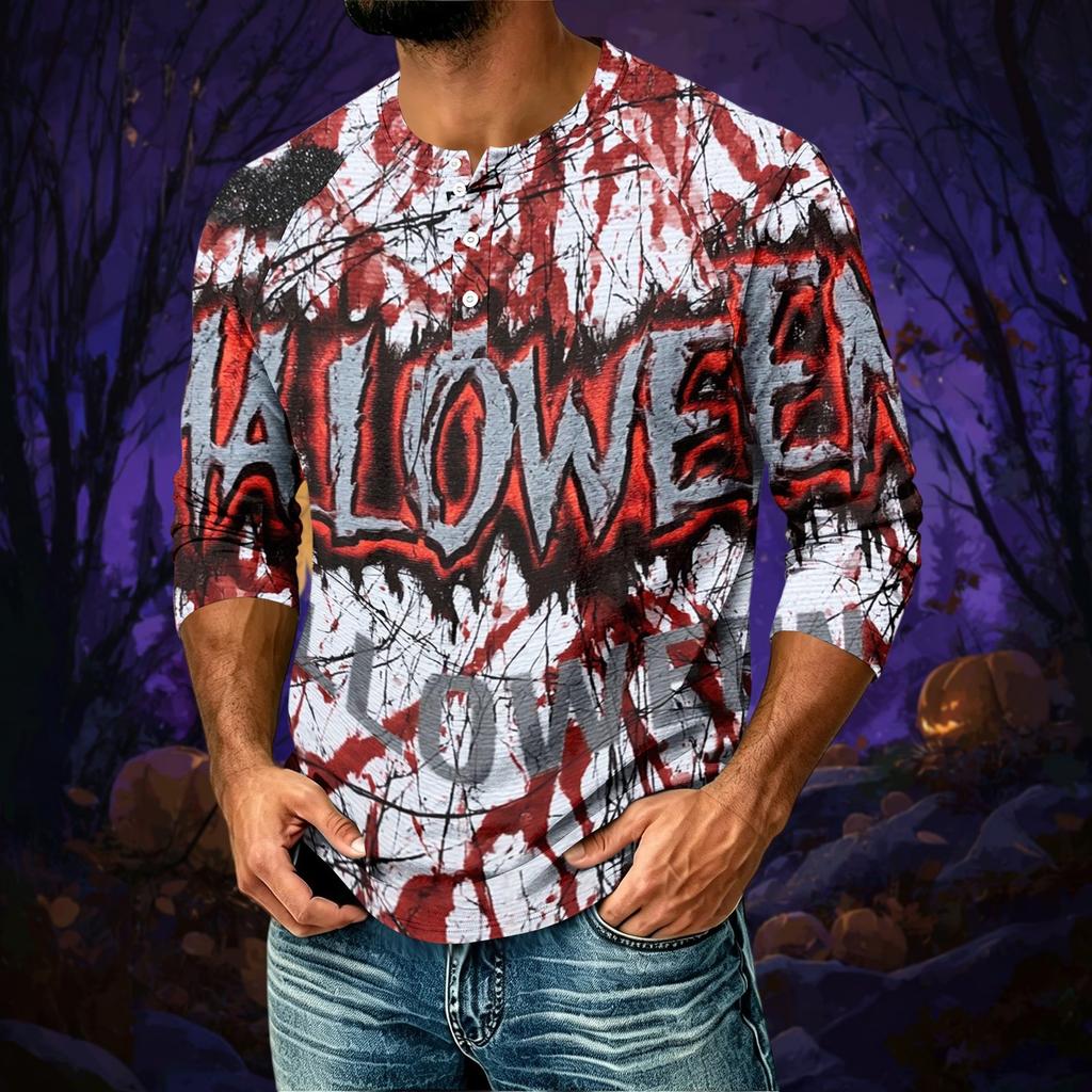 Men's Casual Halloween Print Raglan Three-Quarter Sleeve Shirt