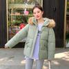 Women's Autumn Winter Hooded Solid Color Fur Collar Pocket Parka Zipper Loose Short Cotton Coat