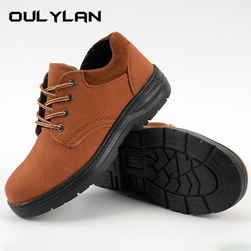 Oulylan Retro Brown Labor Shoes for Working Steel Toe Anti Smashing Safety Boots Puncture-proof Non Slip Welding Footwear