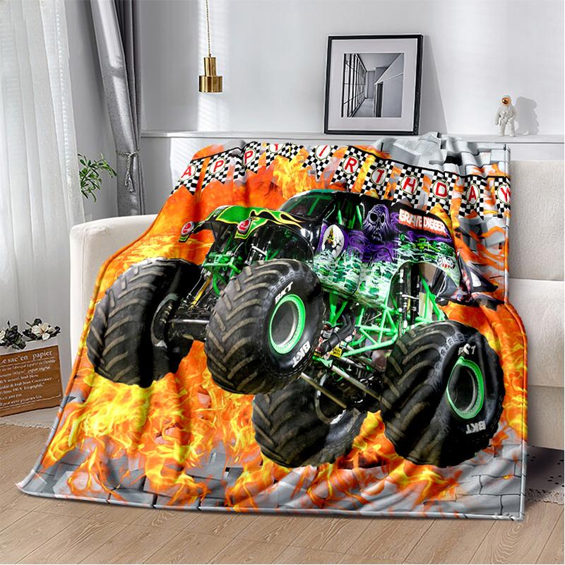 3D Monster Jam Monster Truck Cartoon Blanket,Soft Throw Blanket for Home Bedroom Bed Sofa Picnic Travel Office Cover Blanket Kid