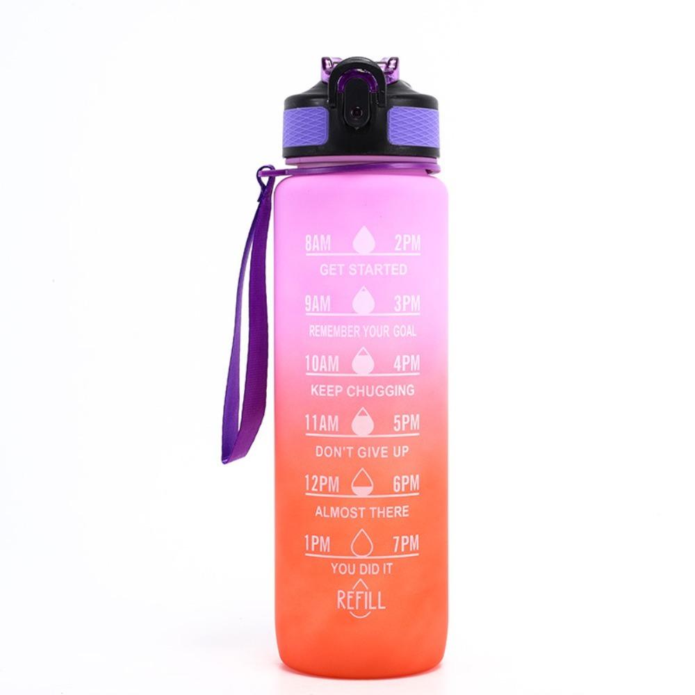 Wasserflasche mit großer Kapazität mit Trinkzeiten und Strohhalm, auslaufsicher, geeignet für Büro, Fitnessstudio, Outdoor-Sport-Wasserflasche