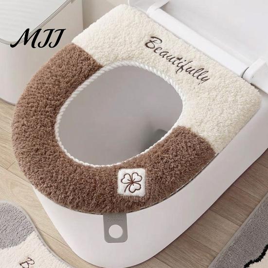 Easy Clean Commode Seat Cushion Soft Plush Toilet Cover, Cartoon Warmer Pad with Zipper Closure, Thickened Thick Fluffy Bathroom Decor for Winter,