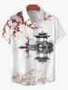 [Printed Design - Not Texture] Men'S Short Sleeve Shirt - Sakura And Asian Architectural Design, Regular Fit Casual Shirt, Suitable for Summer Outdoor
