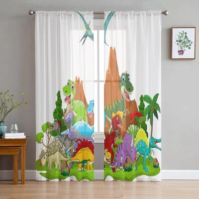 Jurassic Dinosaur Grassland Trees Sheer Curtains for Living Room Bedroom Window Treatment Kitchen Chiffon Curtain