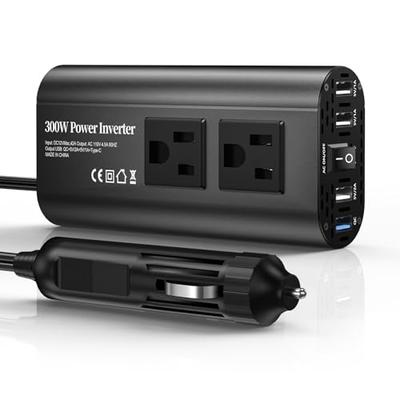 TAGEEBLU Inwerter 300 W, Gniazdo zapalniczki samochodowej, Konwertuje DC 12 V na AC 100 V