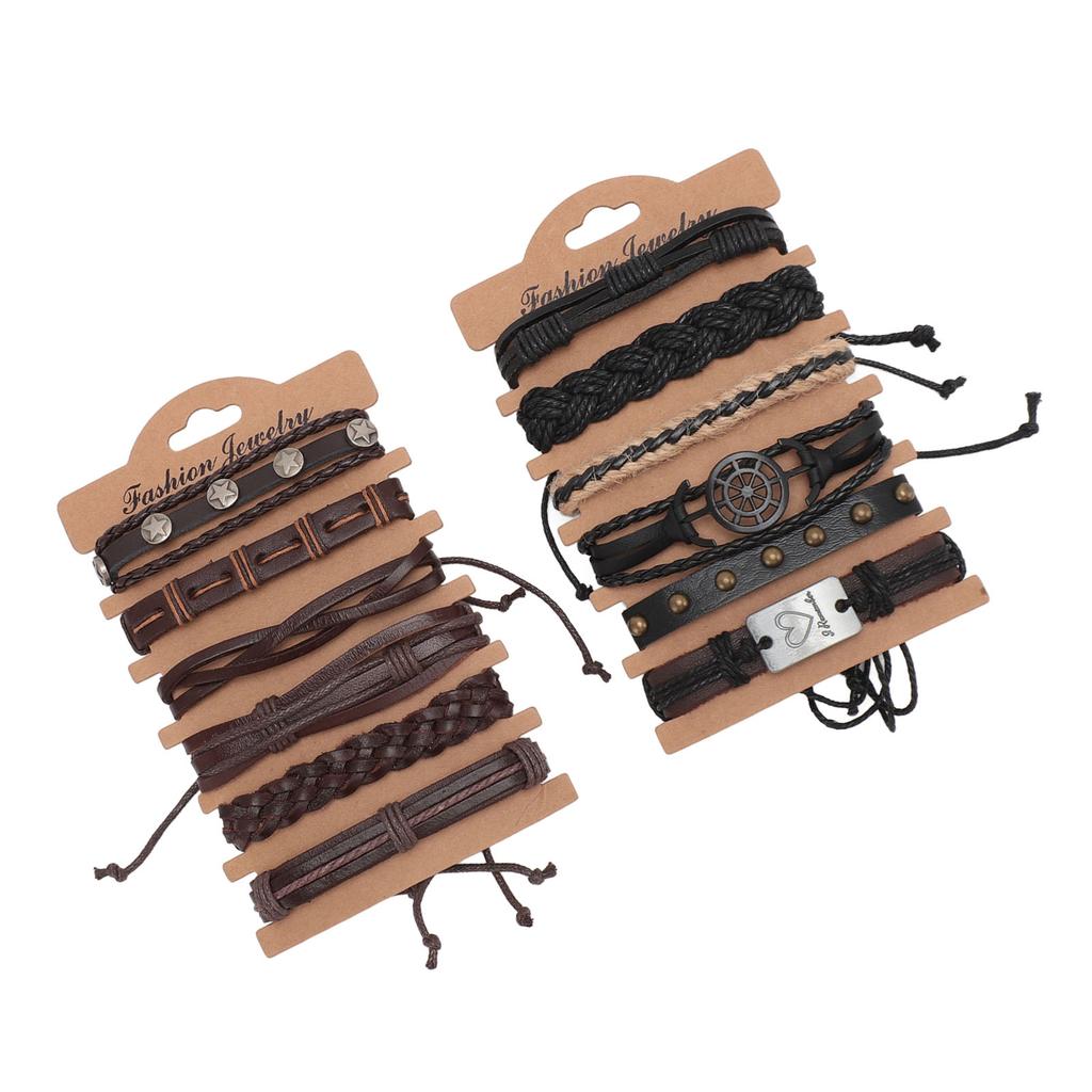 12pcs PU Leather Bracelet Set Multi Layers PU Leather Bracelet Set PU Leather Wrap Bracelets for Men Women