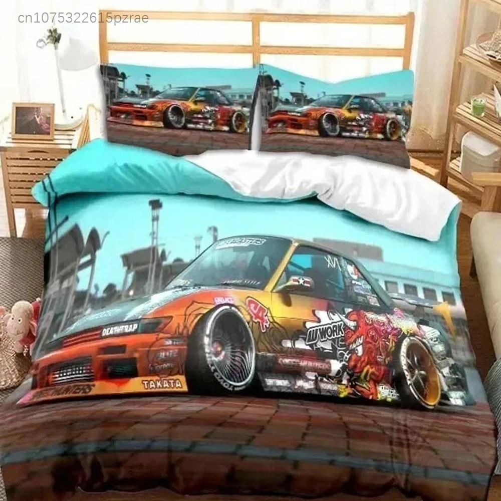 Drift Cars Cool Racing Car Bedding Set Single Twin Full Queen King Size Bed Set Adult Boys Bedroom 3D Print Men Boys Gift