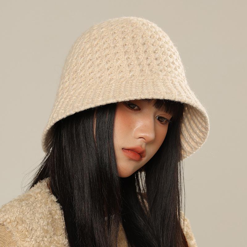 New Knitted Bucket Hat Women's Autumn and Winter Fashion Versatile Face Small Wool Hat Internet Celebrity Visor Basin Hat