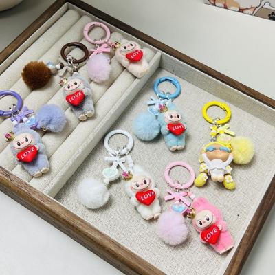 Cartoon Niedlich Beflockt Mini Stehende Position Labubu Labubu Handy Anhänger Schultasche Puppe Schlüsselanhänger Geschenk