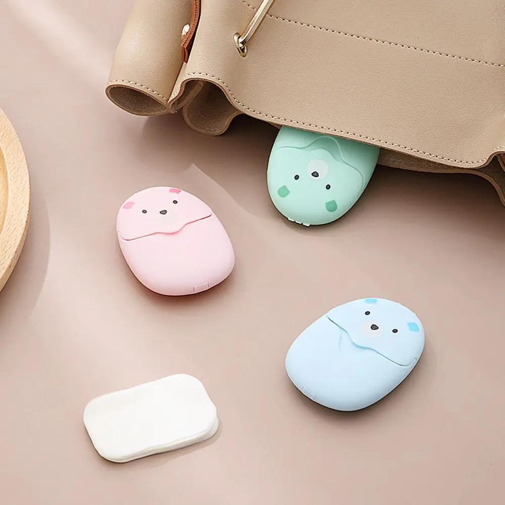 50Pcs Cute Travel Portable Soap Paper Outdoor Disposable Soap Flakes Hand Washing Mini Soap Pieces Boxed for Daily Use