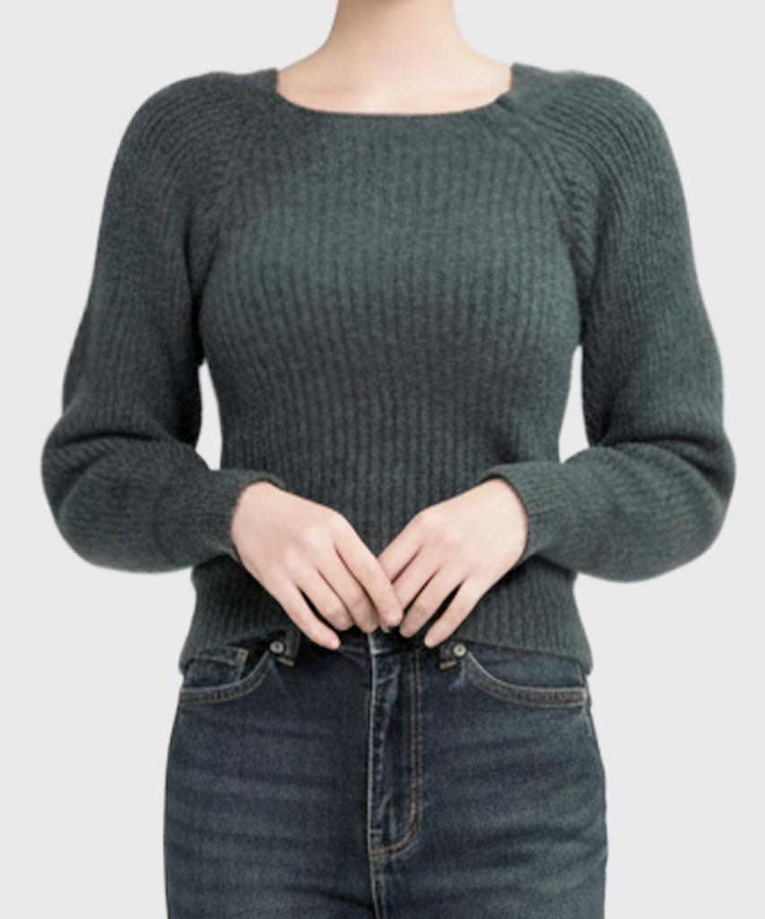 Keulleiseu Stephanie Ribbed Square Neck Puff Sleeve Knit_Ivory