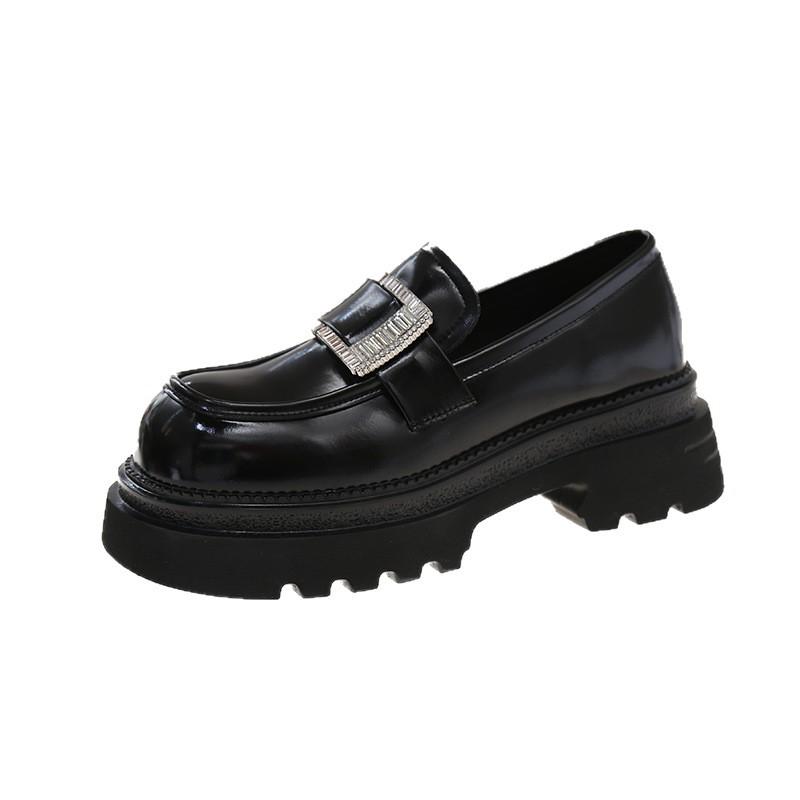 Platform Loafers Women's 2025 New Spring British Style Patent Leather Small Leather Shoes Super Soft and Light Height Increase One Pedal Single Shoes