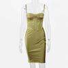 Elegant Satin Ruched Neck Strappy Long Dress