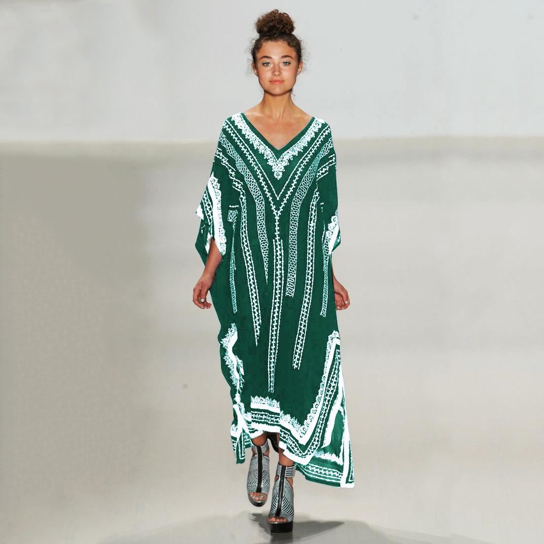 

Пляжный халат из полиэстера с принтом и V-образным вырезом, накидка для бикини, доступен в 2 цветах One Size зелёный