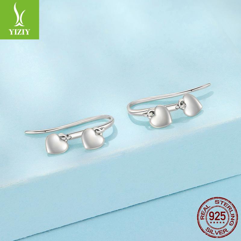 Simple Love Fringed Ear Hook Smart Premium S925 Sterling Silver Heart Earrings Earrings
