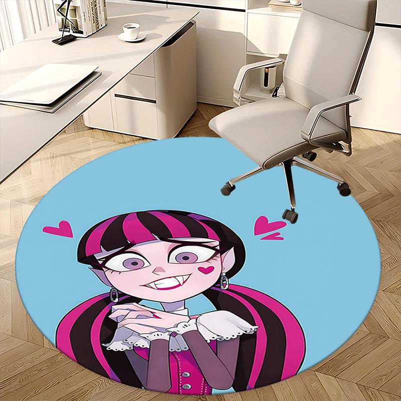 Monster High School Thema Charmante Gothic Mädchen Stuhlmatte - Runder Teppich für Heimdekoration, Bürogebrauch, Geschenkidee 0467b