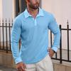 Men Waffle Golf Shirt Long Sleeve Turndown Collar Shirt Quarter Button Neck Casual Shirt for Vacation Office Party Date