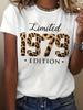 Women 1979 Retro Leopard Print Letter TShirt Round Neck Short Sleeve Top Gold Accent Casual Leopard Print Shirt Everyday Comfort