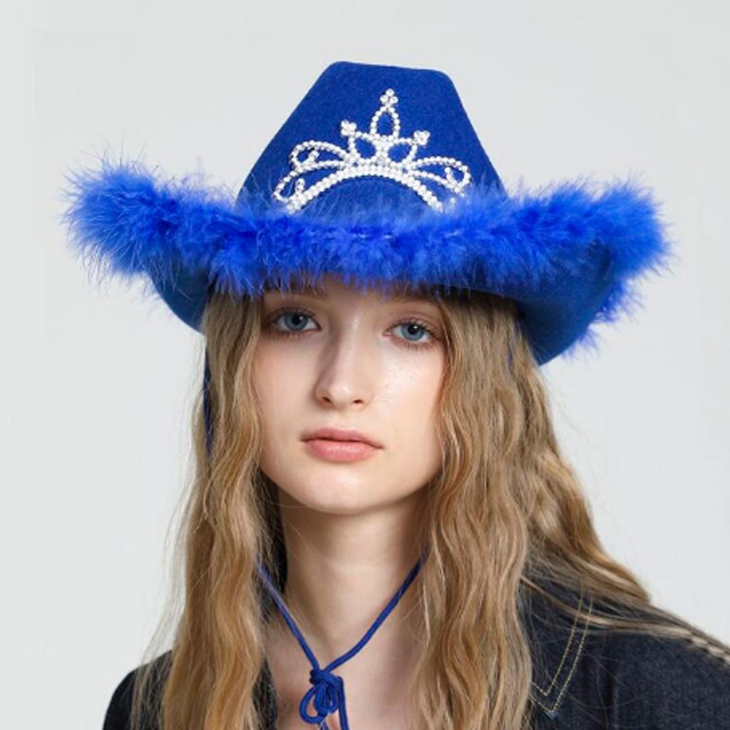 Vintage Country Western Fedora Hat Cowgirl Hat Furry Trims Cowgirl Hat for Party Photo Props Headwaer Gifts